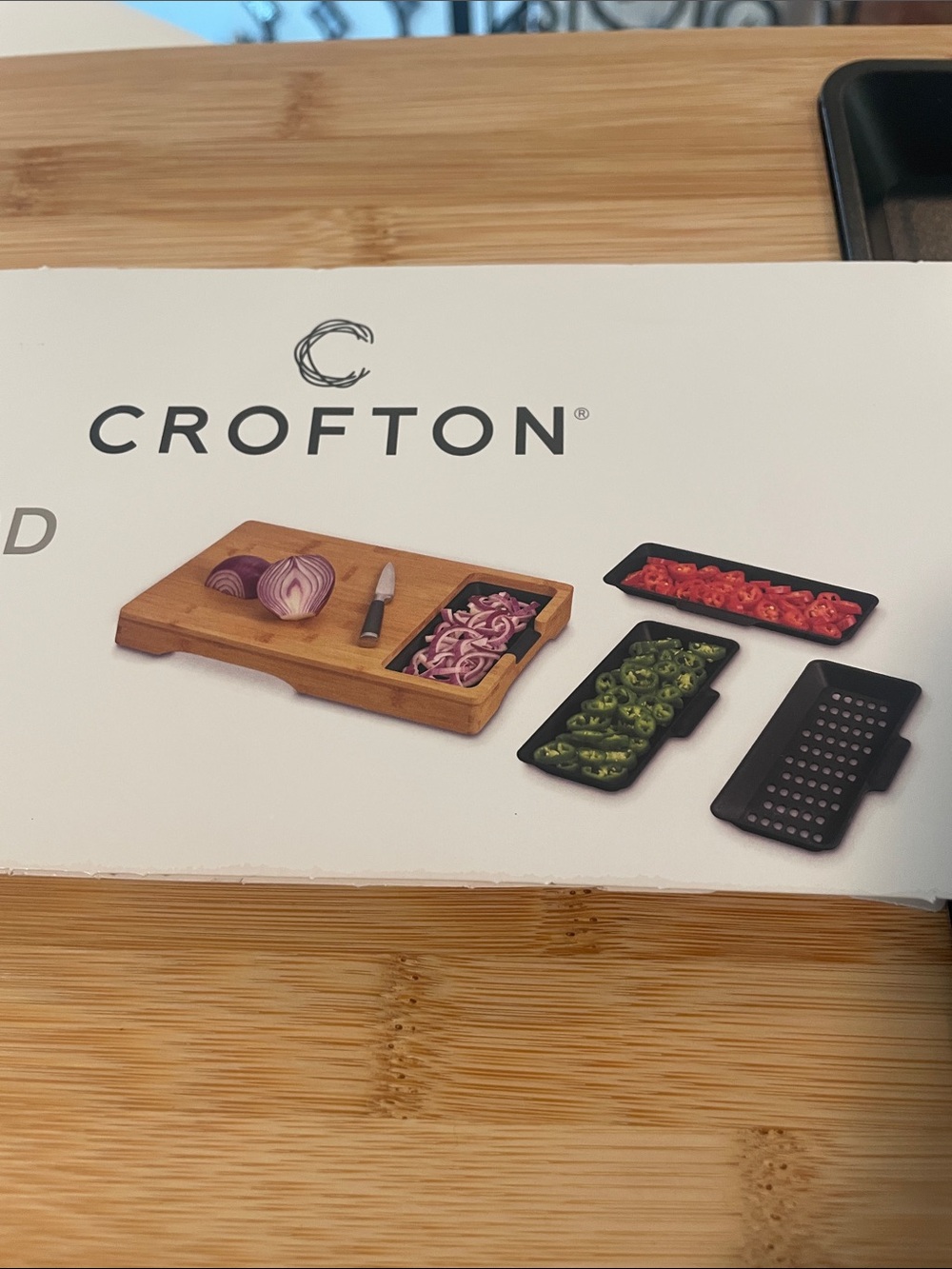 Crofton Bamboo Cutting Board with 4 Black Trays - Natural Bamboo - Picture 3 of 11